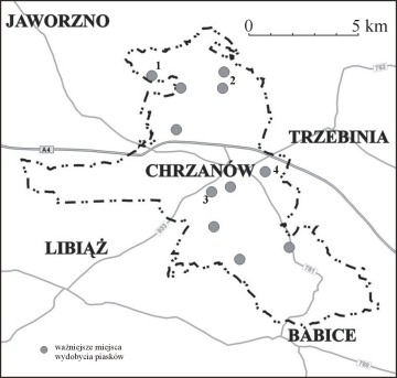 Ważniejsze miejsca wydobycia piasku.