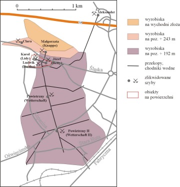 Zasięg podziemnych wyrobisk kopalni Matylda.