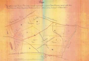 Ulica Owocowa w roku 1822: mapa nadania górniczego na galman na polu Brzezinka i Góra Rożowa, w górnej części skraj lasu Sosina.